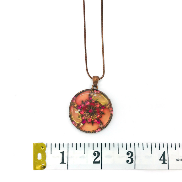 Pink Resin Pendant on Copper Tone Necklace - Picture 3 of 5